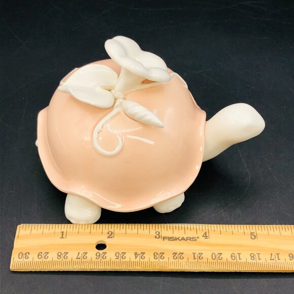 1982 Fitz & Floyd Blush Pink Turtle Trinket Box, Vintage Porcelain Jewelry Dish - Picture 10 of 11